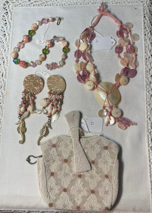 A lot of vintage seashell and bead accessories and jewelry