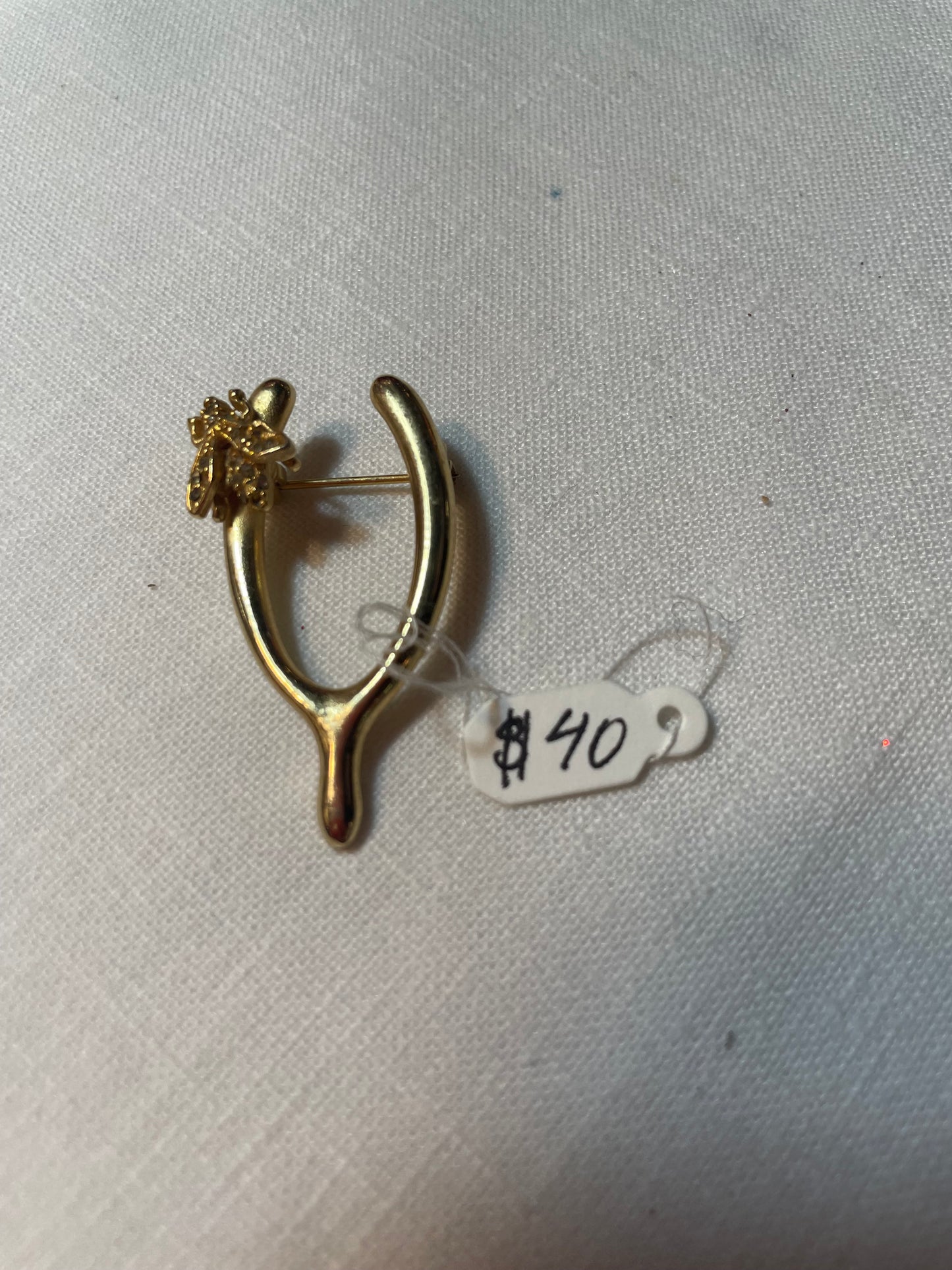 1940s bronze wishbone brooch